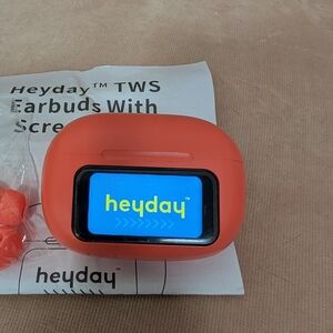 Heyday TWS Wireless Earbuds with Smart Screen Case – Vibrant Coral/Orange